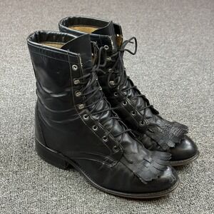 Laredo Womens Leather Kiltie Black Brown Lace Up Western Boots Sz 6.5 M USA Made